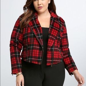 Plaid moto jacket price firm